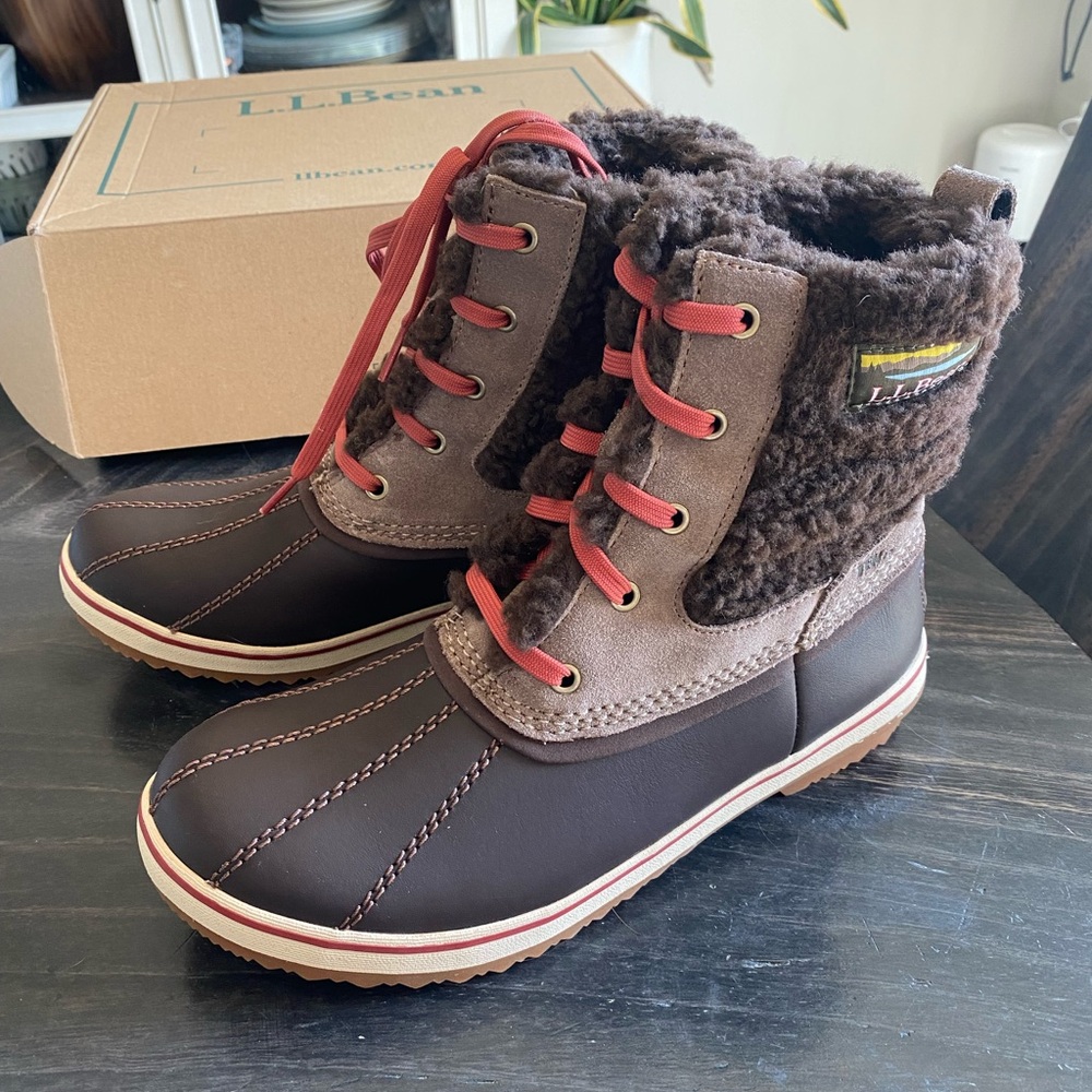 NWT SZ9 L.L. Bean womens Rangeley Insulated Pac Boots, Ankle - Taupe/Coffee Bean